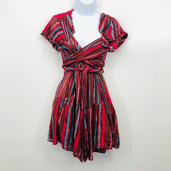 FP One Maia Striped Wrap Mini Dress Red Blue Sash - Picture 4 of 7